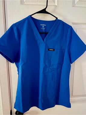 Jaanuu Women's V-Neck Scrub Top in Bright Blue